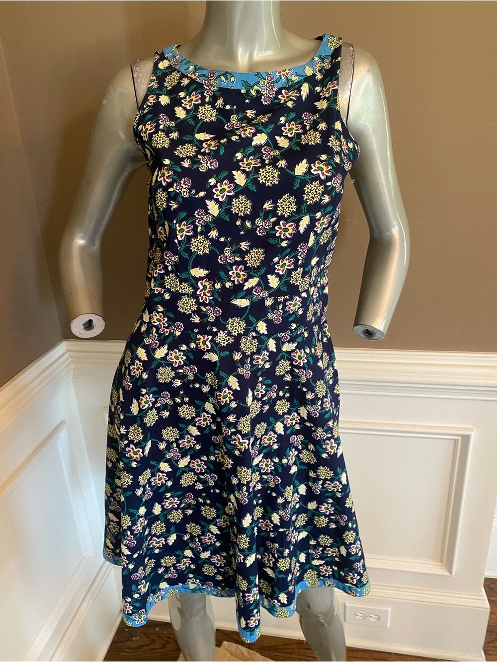 Le  Sirenuse Navy Floral Sleeveless A-Line Dress size L